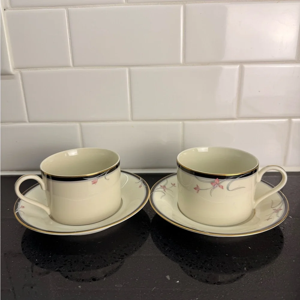 Mikasa Floradora Ivory China Flat‎ Cup & Saucer Set of 2 Japan Discontinued